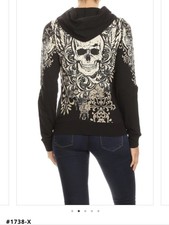 Women's Zip Up Hoodie Jacket With Skull Design
