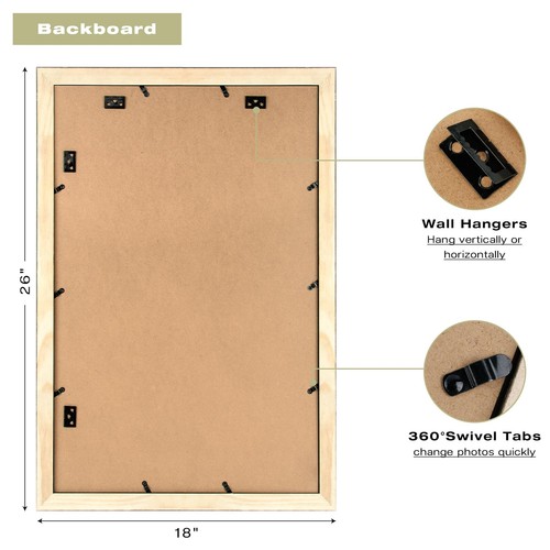 2 Pack 16x24 Picture Frames Grey Solid Wood Tempered Glass - Picture 7 of 9