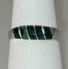 925 Sterling Silver Inset Malachite Ring Size 6 Jewelry