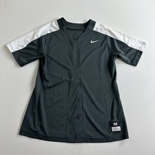 Nike Womens Size Medium Gray White Button Softball Practice Jersey Active