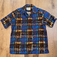 Vtg 60s Hoaloha Shirt Hawaii Barkcloth Cotton Loop Button 1960s Hippy Mens Small