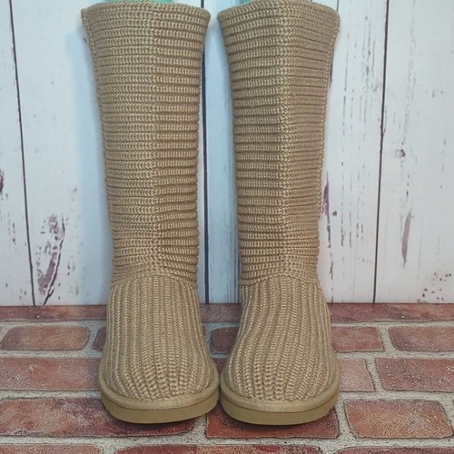 UGG Y2K Classic Cardy Knit Sweater Boots 7 Chestnut Tall Shearling RARE Retired - Picture 6 of 15