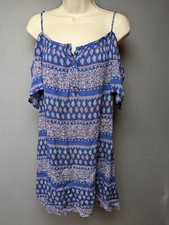 Skies are Blue Midi Dress M Button Sundress Flutter Paisley Boat Neck Straps