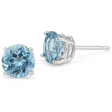 RJ Jewels 2 CT Blue Topaz Sterling Silver Round Stud Earrings