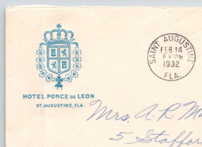 1932 Hotel Ponce de Leon St Augustine FL Advertising Cover