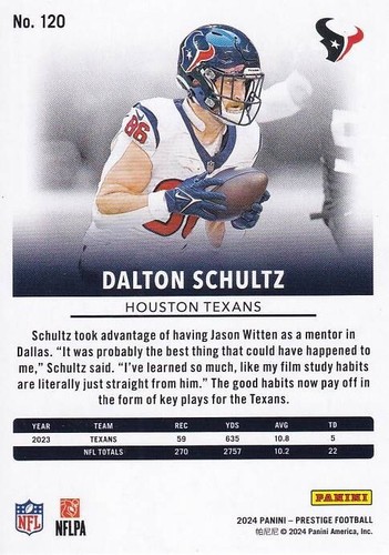 2024 Panini Prestige Xtra Points Galaxy #120 - Dalton Schultz - Texans - Foto 3 di 3