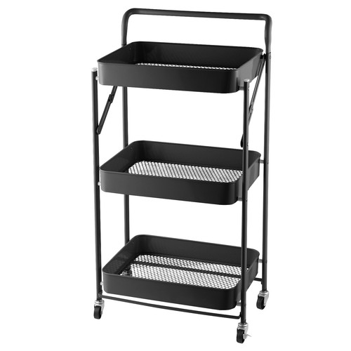 Foldable 3 Tier Rolling Cart, Metal Utility Cart,for Home Library Office - Picture 5 of 36