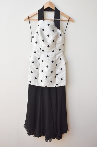 JOSH GOOT Black White Silk Jacquard Cutout Back Midi Dress Sz XXS Fits Sz 6 - Picture 4 of 9