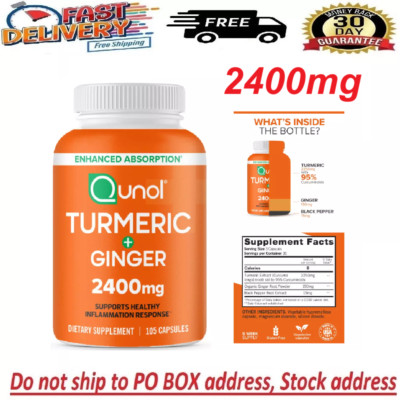 Qunol Turmeric Curcumin with Black Pepper & Ginger, 2400mg Turmeric Extract with