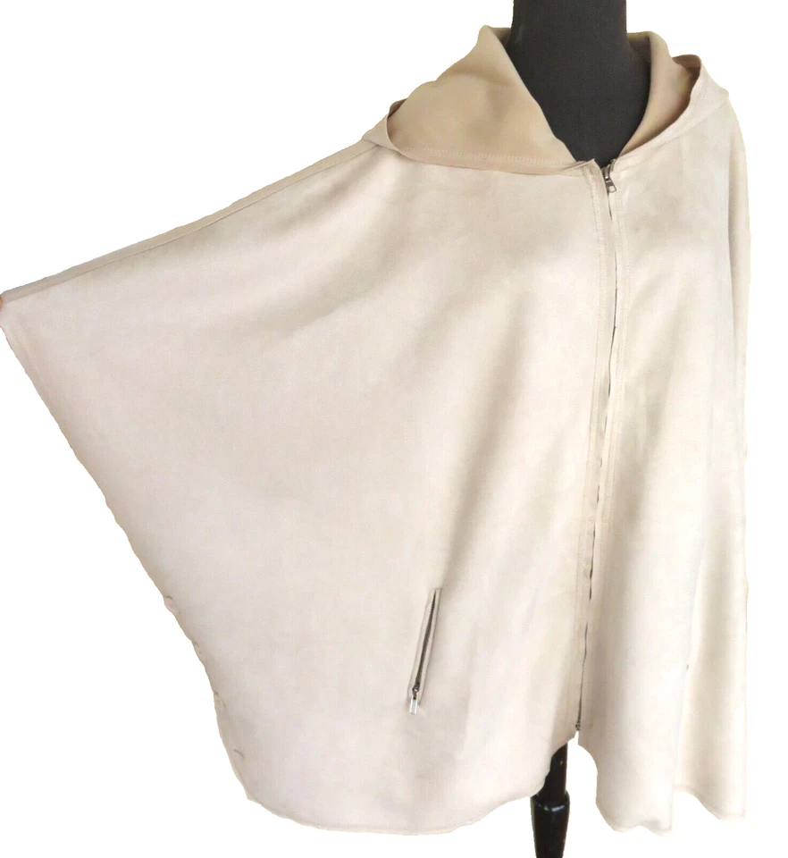 Elie Tahari Plus Size Women's 1X Faux Suede Poncho Bolero Coat Cape Duster Beige - Image 4 of 4