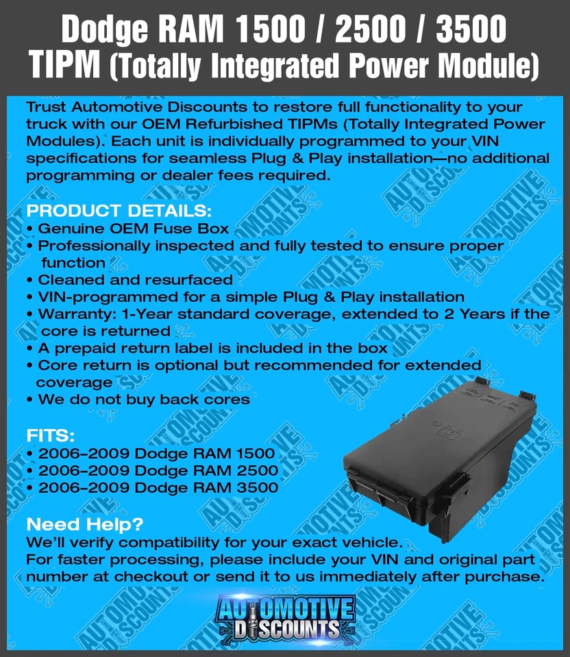 Dodge RAM 1500 2500 3500 2006 Tipm 56049889 programado para tu vehículo Foto 3 de 4