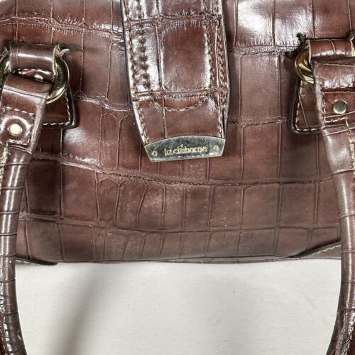 Liz Claiborne Brown Leather Logo Satchel Small Handbag Wristlet PreOwned EUC - Picture 2 of 7
