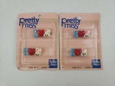 Vtg Lot of 2 Hair Barrettes  I    Bunnies  Pretty Miss Tip Top Heart Love Easter