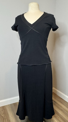 Max Mara Black Sweater Knit Skirt & Top Set Sexy Mesh Side Panels Sz L - 8/10 US