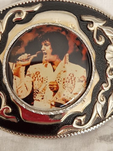 Vintage Elvis Presley silver tone & enamel belt buckle - Picture 4 of 9