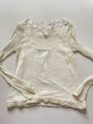 Zara Woman Top Womens S Cream 100% Silk Overlay Crinkle Lace Built In Cami - Picture 9 of 10