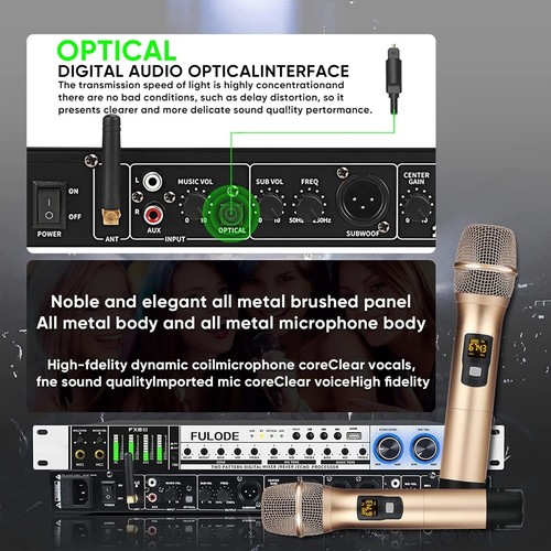 Wireless Microphone System 2 Channel UHF ALL IN ONE MIXER BLUETOOTH KARAOKE PA - Picture 8 of 10