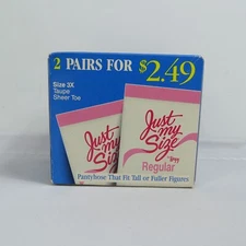 Vintage Just My Size Regular Pantyhose Sz 3X Taupe 2 Pair Sheer Toe L'eggs 90s