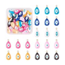 42Pcs Light Gold Teardrop with Evil Eye Charms Alloy Enamel Pendants 21.5x12mm