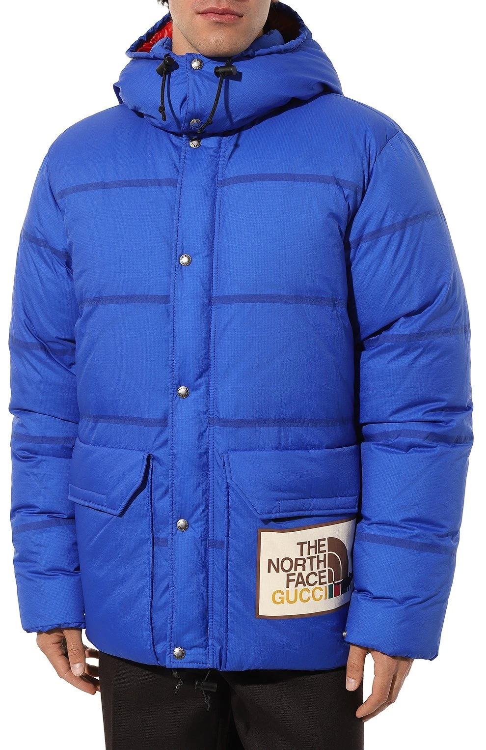 Autentico cappotto tampone da uomo The North Face X Gucci blu Ripstop nuovo