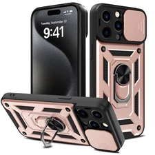 iPhone 16e Armor Case-Impactproof with Slide Camera Lens Cover & Protective Ring