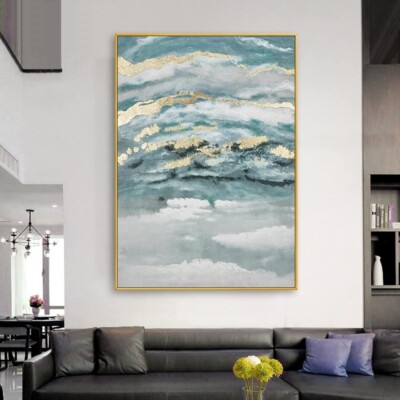 Gold Foil Sky Clouds Oil Painting Abstract Handmade Canvas Decorative Mural