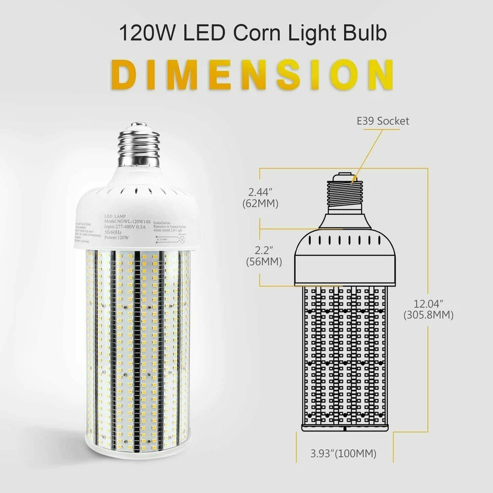 120W 480V LED Corn Light Bulb 6000K White Gas Station Light Retrofit Corn Lamp - Image 2 of 4