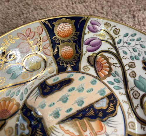 Antiguo platillo de taza de té de porcelana y tazón de té inglés dorado Imari siglo 1800 - Imagen 6 de 12