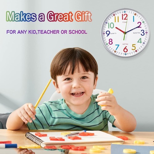 10" Kids Wall Clock Learn to Tell the Time Clock Learning Clock Teaching Clocks - Picture 3 of 13
