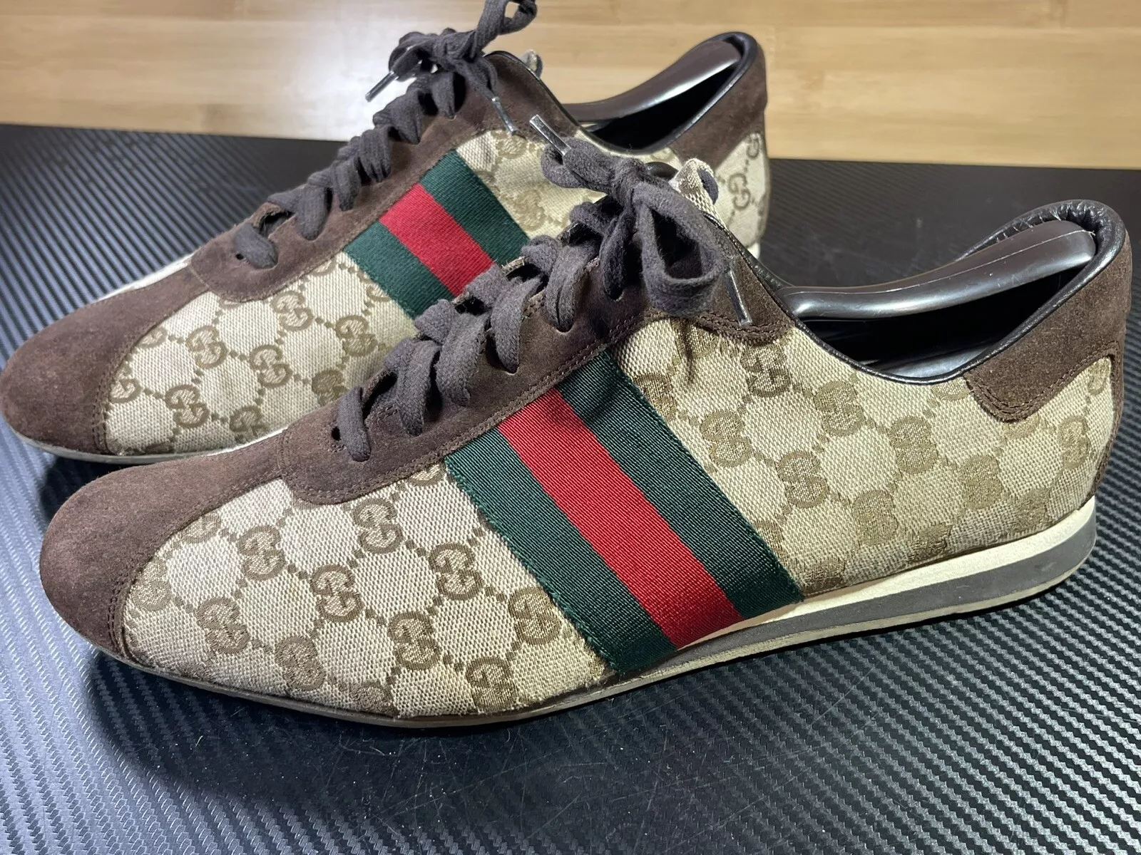Baskets vintage Gucci Guccissima GG toile Gucci Web 117711 taille 10G