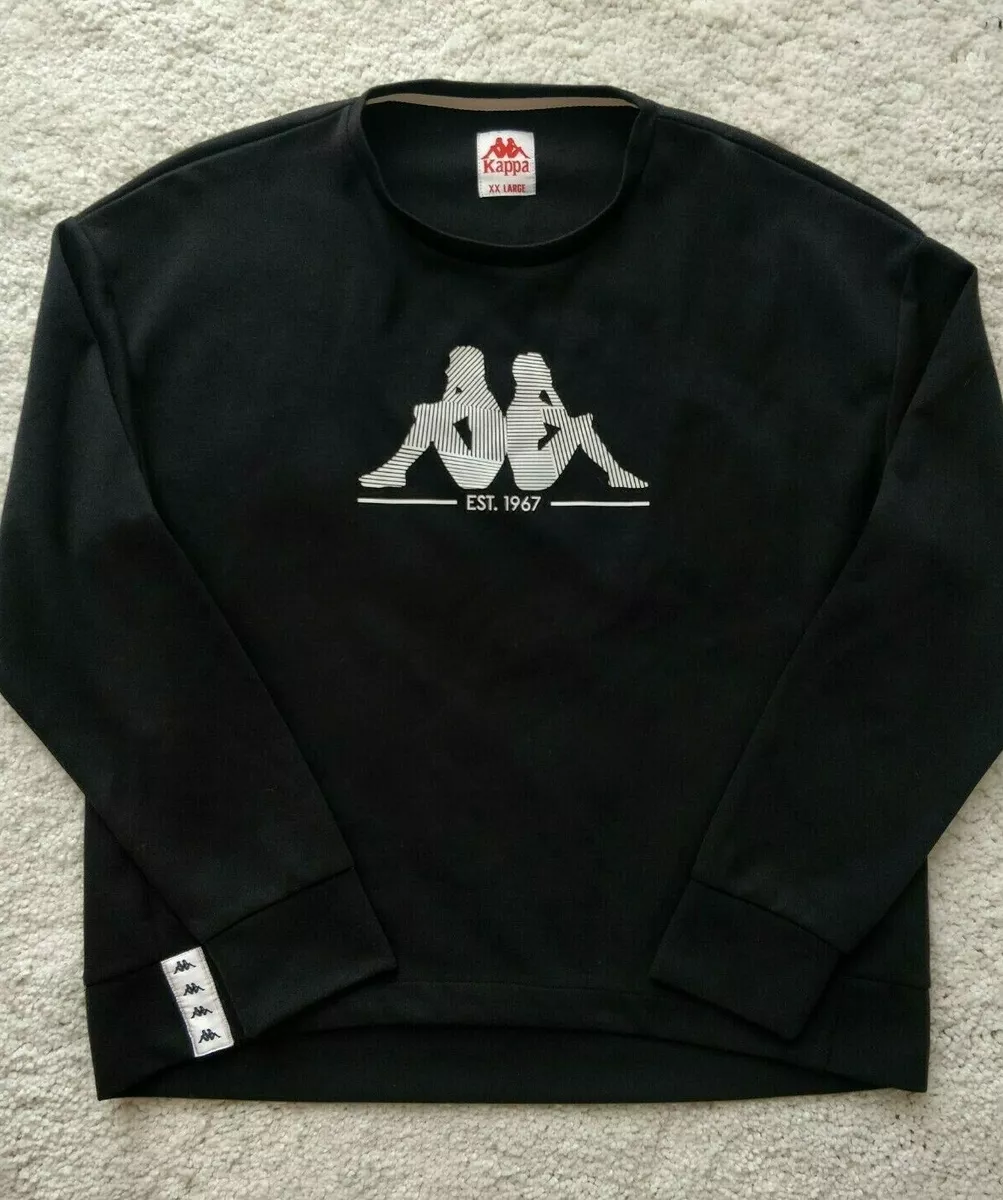 Kappa Womens Sweatshirt Track Top Jacket Crewneck Black White Big Logo Hype