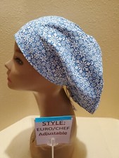 Snowflakes Blue Winter Women's Euro/Chef Surgical Scrub Hat/Cap Handmade