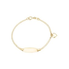 14k Gold ID Bracelet Engravable Girls Boys Kids Baby Gold Heart Charm Curb Chain