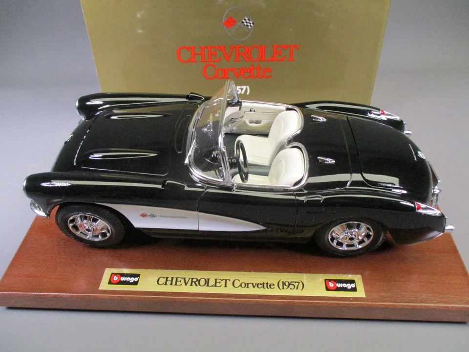 AX254 BURAGO 1/18 1:18 CHEVROLET CORVETTE CABRIOLET 1957 REF 3534 NOIRE - Photo 3/4