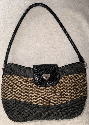 Brighton ""Sydney"" schwarz & hellbraun gewebte Stroh-Schultertasche mit Lederbesatz EUC - Bild 21 von 24