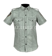 Hot Police Uniform gay leather waxed shirt