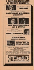 Laura Nyro Jackson Browne Buddy Miles PG&E 1971 Newspaper Concert AD