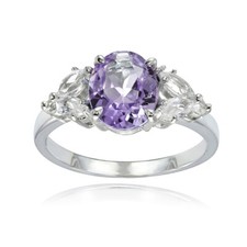 Sterling Silver Amethyst and White Topaz Oval Ring Size 8