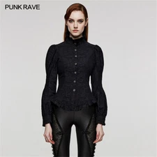 Punk Rave Women's Gothic Blouse Gorgeous Stand Collar Slim Fit Long Sleeve Shirt