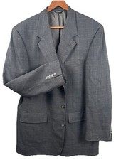 VINTAGE Bill Blass Mens 42L Blazer Jacket 100% Wool Glen Plaid Gray Made in USA