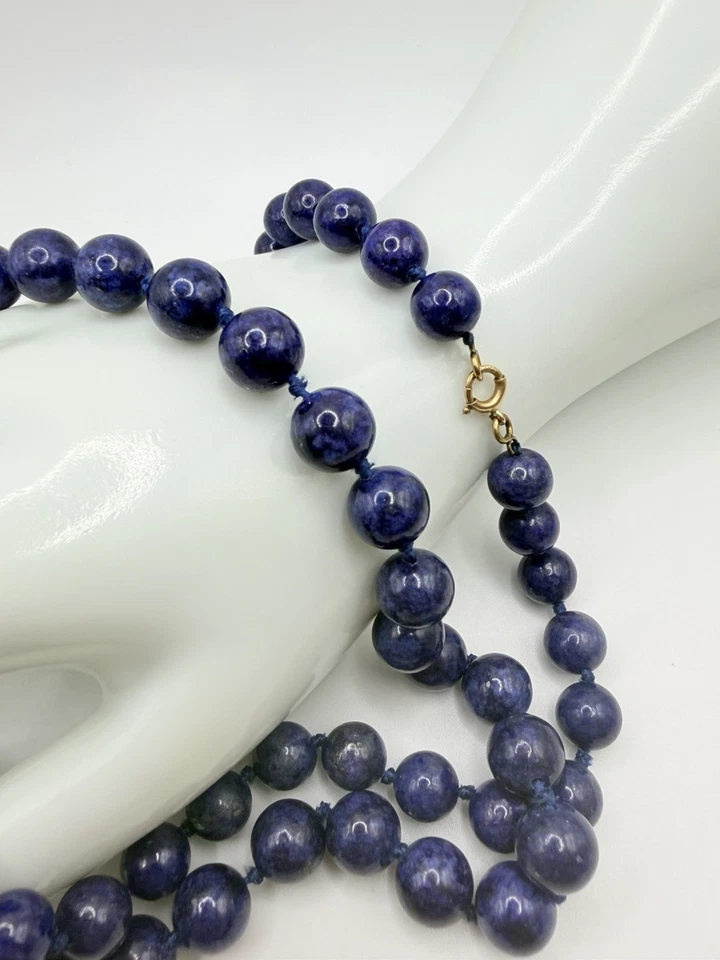 Винтажный 14K желтое золото синий лазурит бисером 40» ожерелье длиной 8 мм бисер - Изображение 4 из 4