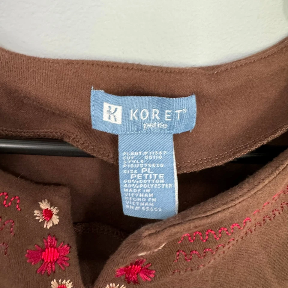复古 Koret Petites 棕色花卉锁眼领无袖上衣,尺寸 L,娇小 — 第 3/4 张图片