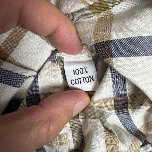 Barbour Tattersall Check Mens Button Down Shirt Medium Off White Portugal DEFECT - Picture 12 of 14