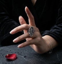 Gothic Coffin Ring Silver Tone Skeleton Memento Mori Punk Biker Men Women Jewelr