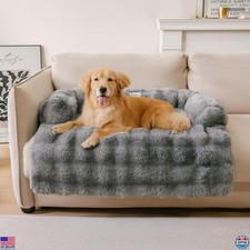 FUNNY FUZZY Fluffy Calming Couch Bed - Washable Sofa Mat for Dogs & Cats (Grey)
