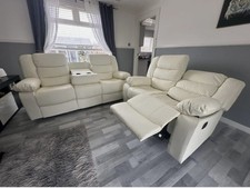 Roma | Beige | Leather Recliner Sofa 3+2 Seater With Cup Holders | SPECIAL OFFER