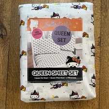 Hello Kitty Halloween Queen Sheet Set Witch Cat Pumpkin 100% Cotton - NEW!!