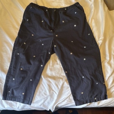 Classic Elements Petite Navy Blue Cotton Embroidered Floral Elastic Waist Pants