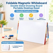 Magnetic Dry Erase Board Foldable Desktop Easel Double Sided Writing Board Kit