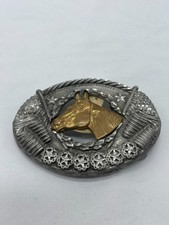 HORSE HEAD TWO TONE BELT BUCKLE EJC INC 1995 MADE IN USA